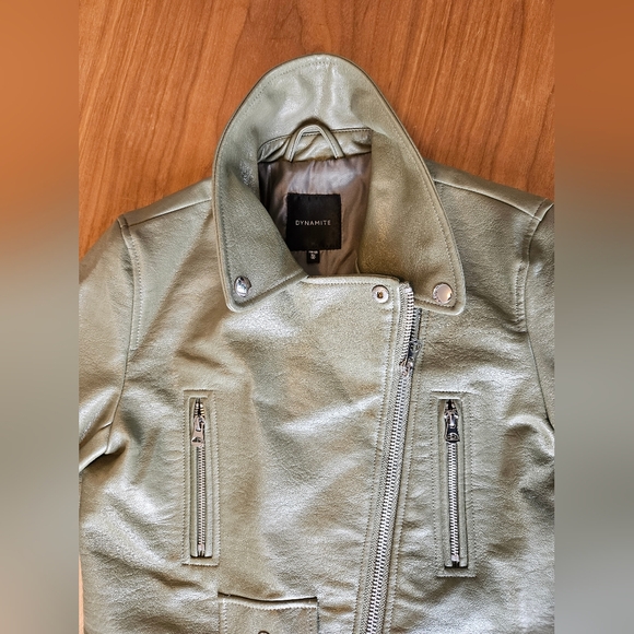 Dynamite faux leather moto jacket. Size XS. Olive green. Great condition. - Picture 8 of 13